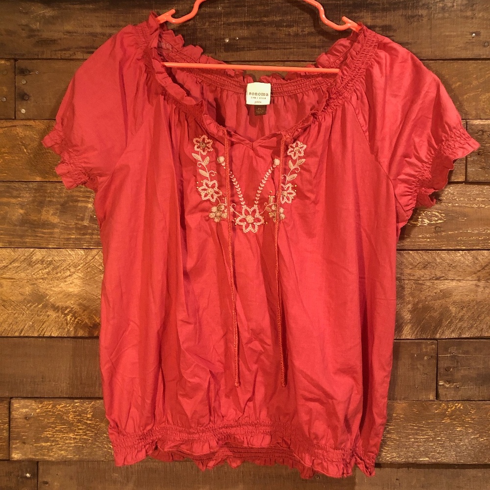 Sonoma Pink Blouse With Flowers